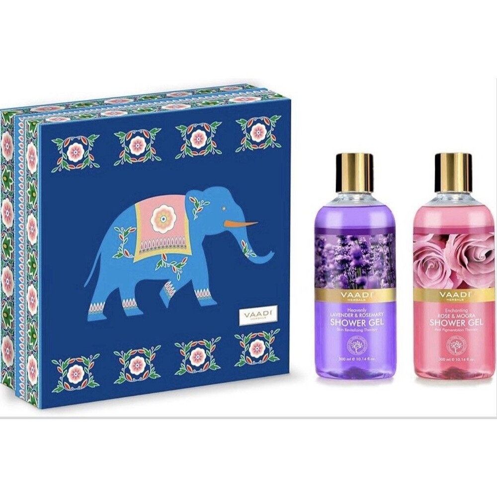 Vaadi Herbals Organic Shower Gel 2 Pack 10.14oz Rose Mogra Lavender Rosemary NEW